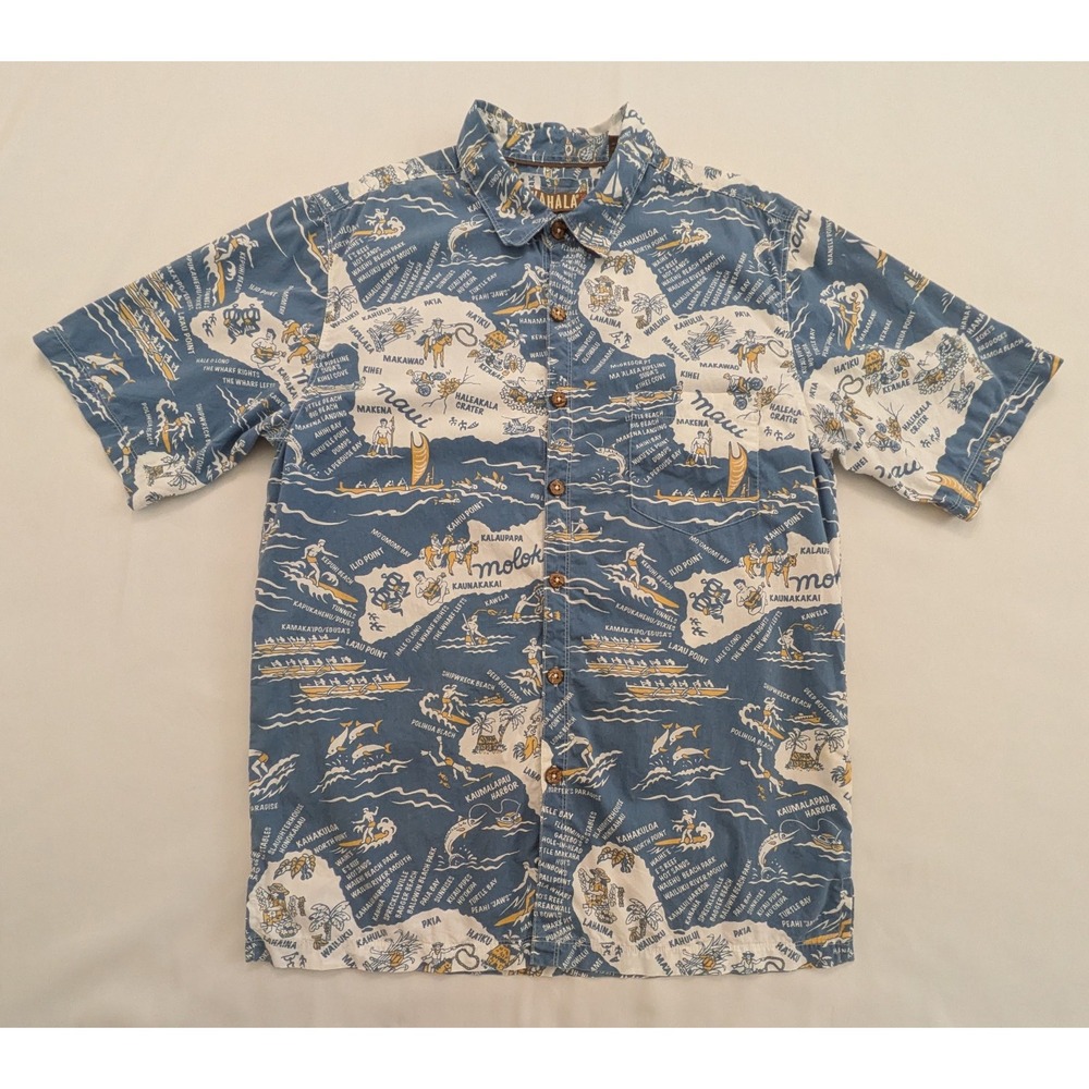 Kahala Hawaiian Aloha Shirt Maui Molokai Lanai Island Blue Men's  X-Large XL